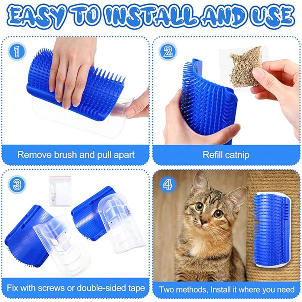 Ultimate Cat Grooming & Massage Combo: Catnip-Infused Wall Brush and Self-Groomer for Happy, Hair-Free Cats